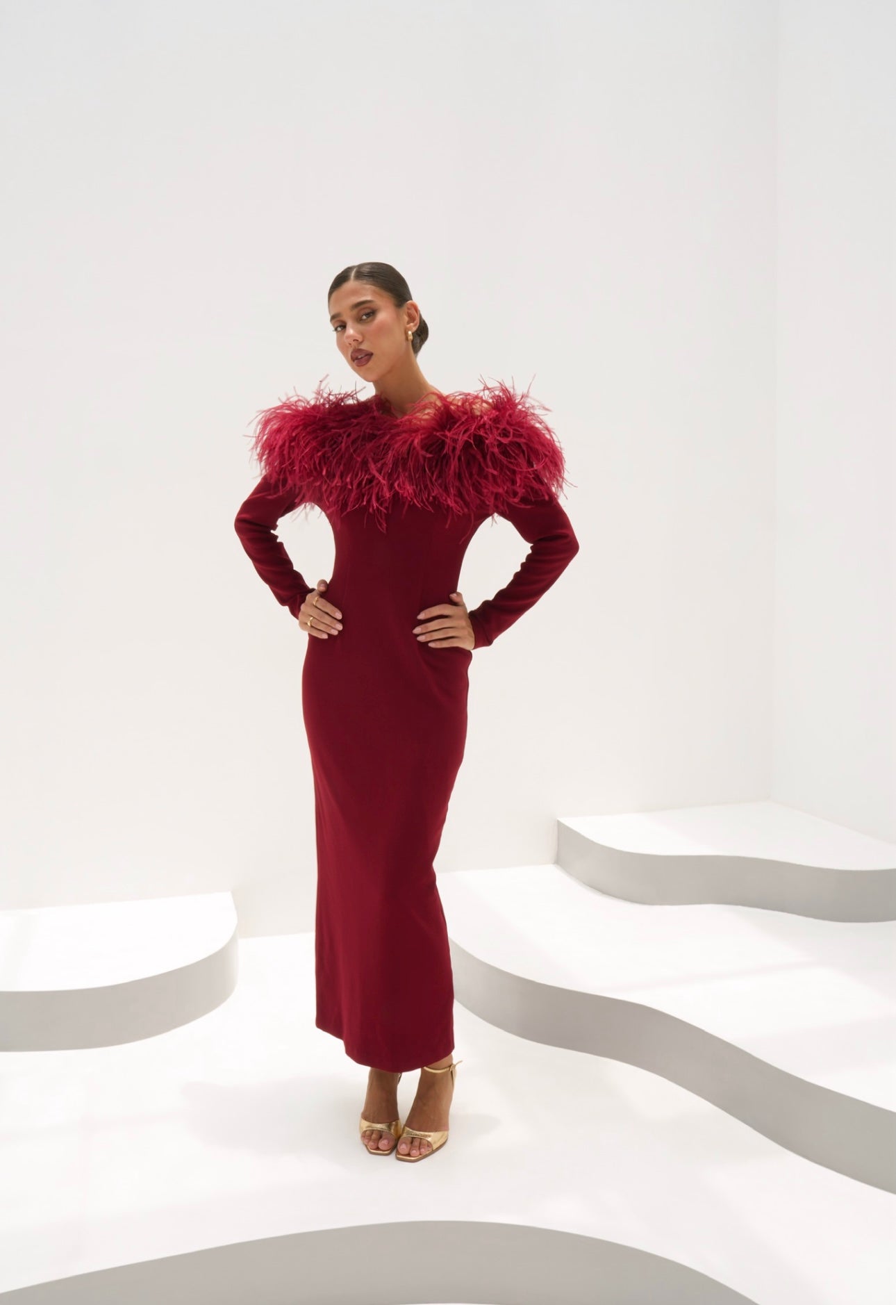Feather-Trimmed Maxi Dress